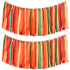 2 Packs Pre-Strung Ribbon Garland Orange Green Red Ribbon Banner for High-Cha…