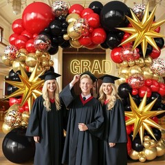 Red Gold Black Balloon Arch Kit for 2026 Graduation Birthday Casino Party Decor