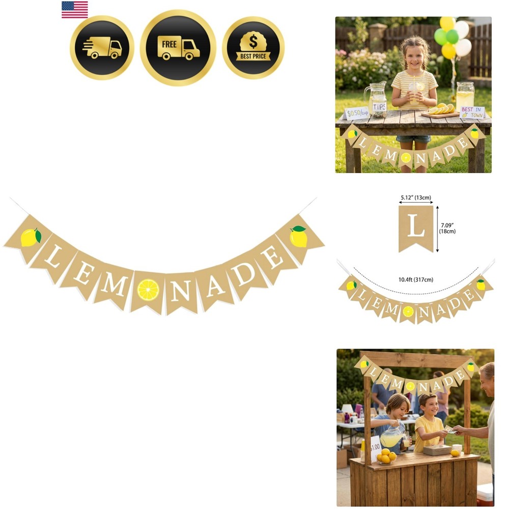 Lemonade Stand Banner for Kids – Rustic Lemonade Banner Sign for Lemonade Sta…