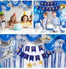 MCPINKY Birthday Party Decorations Dark Blue Gold Happy Birthday Banner Confe…