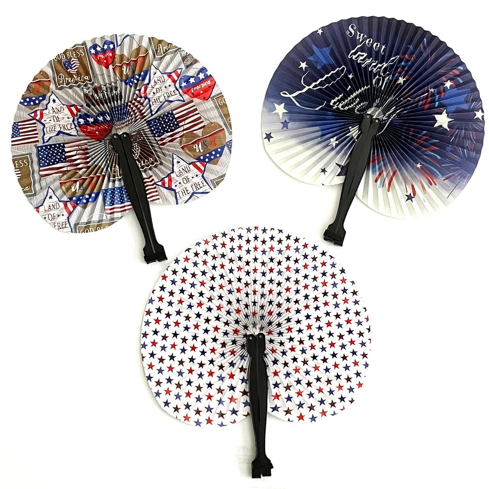 3 Pack Mini July 4th Patriotic Foldable Paper Folding Accordion Hand Fans