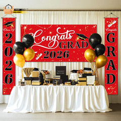3 Pcs Graduation Decorations Class of 2026, Large Graduation Banners Set, Red &
