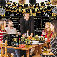60Th Birthday Decorations for Women Men, 18PCS Black Gold Back in 1966 Banner De