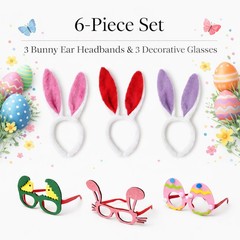Easter Headbands and Glasses Set, 6PCS Bunny Ear Headbands & Funny Easter Gla…