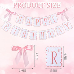 Pink and White Bow Happy Birthday Banner Garland Pink Bow Birthday Party Decorat