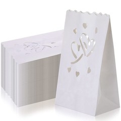100 PCS Flame Resistant White Paper Luminary Candle Lantern Bags Heart Set
