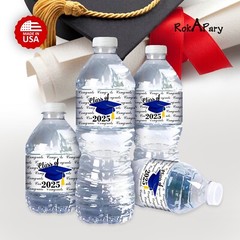 Class of 2025 Blue Graduation Water Bottle Label Set of 25 Waterproof Glossy