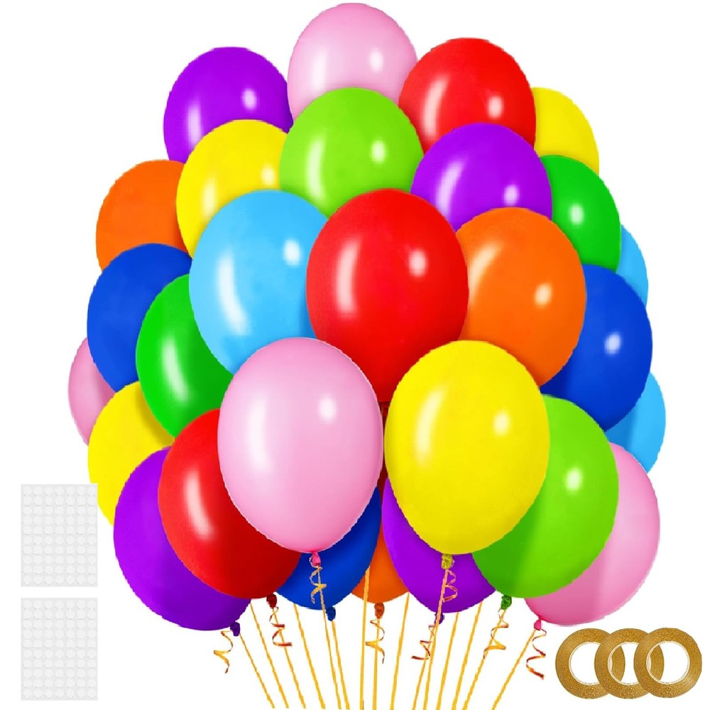 12 Inch Pearlescent Assorted Color Latex Balloons 100 Pack with 3x10m Ribbons…