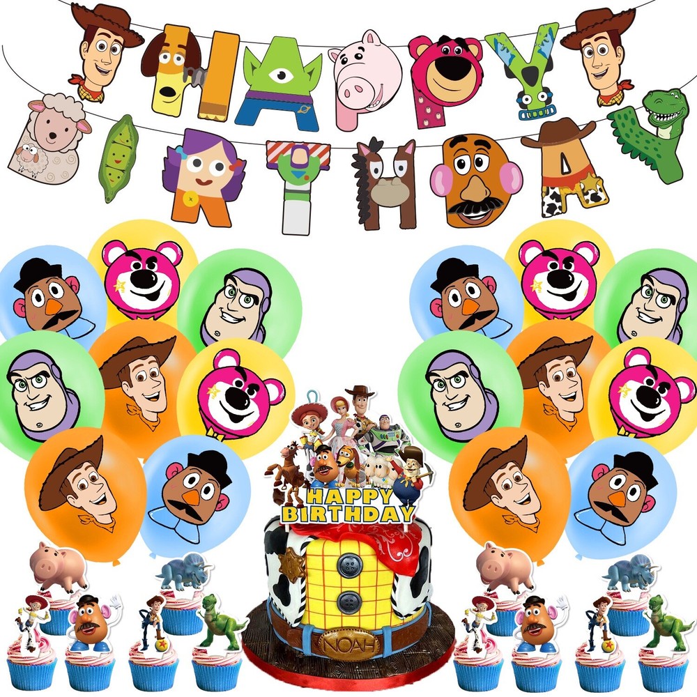 Toy Story Theme Kids Birthday Party Decorations Set,Balloon Banner Cake Toppers