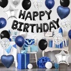 and Black Birthday Decorations for Men,Blue Black White Balloons Navy Blue