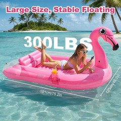 Inflatable Tanning Pool, Flamingo Tanning Float with Cup Holders, Pool Floats…
