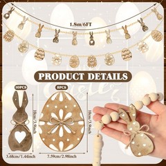 2 Pcs Easter Garland Wooden Rabbit Egg 6 FT Wooden Beads Easter Banner Rustic…