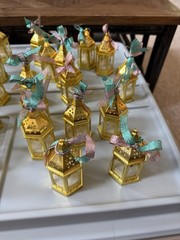 Gold Mini Plastic Lantern LED Tealight Party Decorations with Ribbon Bows (34)