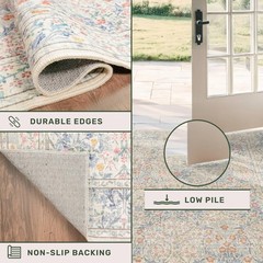 Beige Blue Washable 2×8 Runner Rug for Bathroom, 2′ x 8′ (Runner),