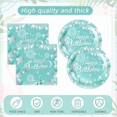 41Pcs Teal Birthday Decorations for Women Girls,Teal Silver Tableware Set Party
