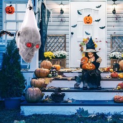 Halloween Animated Hanging Skulls Head Covered with Spider Webs JQ