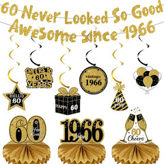 60Th Birthday Decorations Women Men – 11 Pcs Black Gold 60 Never Looked so Good