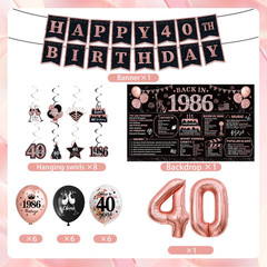 Rose Gold 40Th Birthday Decorations for Women – 37Pcs Happy 40Th Birthday Banner