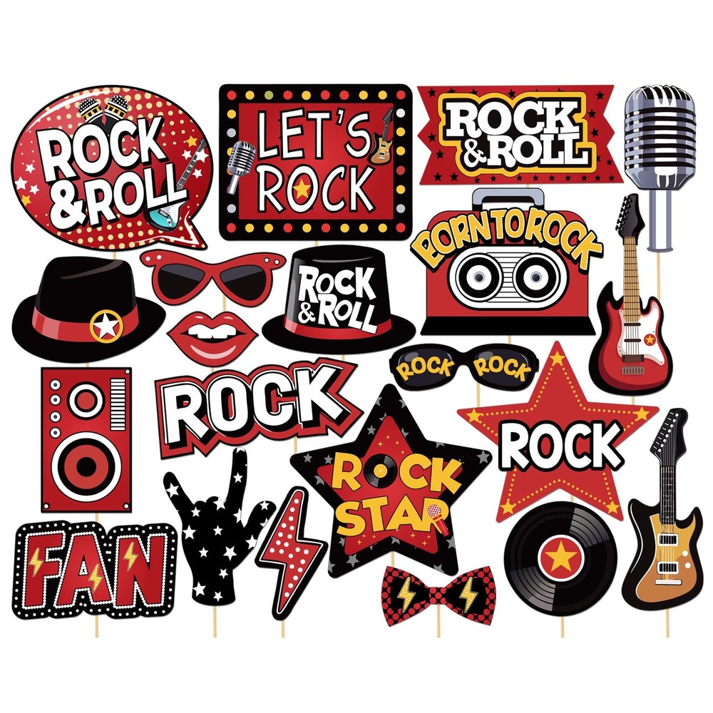 Rock And Roll Party Photo Booth Props Music Theme Birthday Festival 21 PCS