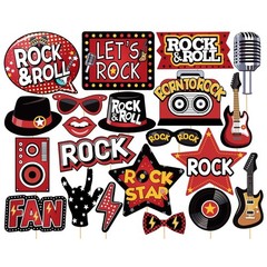 Rock And Roll Party Photo Booth Props Music Theme Birthday Festival 21 PCS
