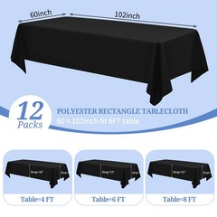 Pesonlook 12-Pack Rectangle Tablecloth 60×102 Black Polyester Washable