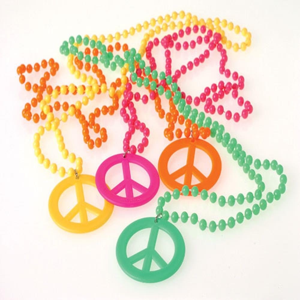 1 Dozen Colorful Peace Sign Necklaces Retro Party Accessories Plastic 18 L