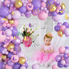 Kit de arco de guirnalda de globos de mariposa rosa púrpura, baby shower de mari