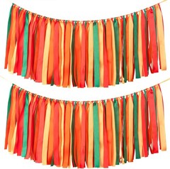 2 Packs Pre-Strung Ribbon Garland Orange Green Red Ribbon Banner for High-Chair