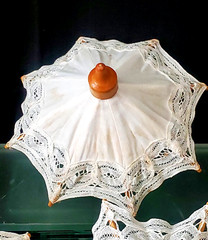 WHITE ASSTD BATTENBURG + OTHER LACE MINI PARASOL PARTY/SHOWER FAVORS – LOT OF 12