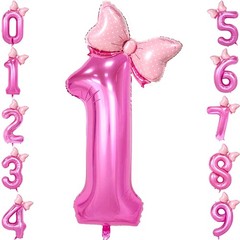 Pink 1 Balloon Number bow Balloons, 40 Inch Pink Number Balloons Mini Bow Bal…