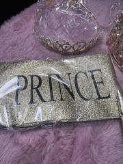 Retrowavy 4 Piece Home Coming Prince,princess Tiara Shiny Satin Role (gold)