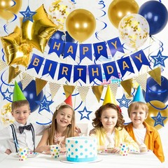 Navy Blue Gold Birthday Decorations, Happy Birthday Banner and Gold Star Ball…