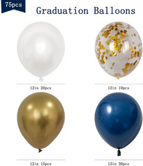75Pcs Navy Blue Gold Confetti Balloons, Dark Blue Pearl White Metallic Gold Ball
