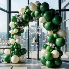 Green White Balloon Garland Double Latex Emerald Green Sand White Cream Grey …