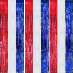 Foil Curtains Vibrant Red Blue White Party Backdrop Decorations 3 Pcs Reusable