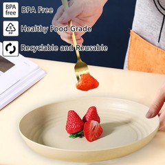 MaoMaoCha Wheat Straw Plates, Unbreakable Dinner 8x8x1.1 inches, 4 Beige
