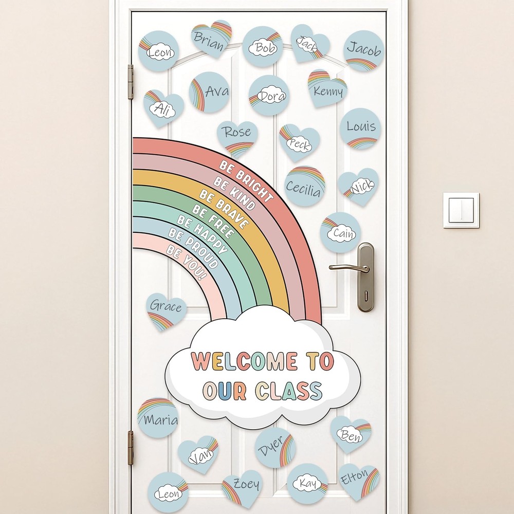 Boho Rainbow Bulletin Board Decorations Set, Boho Classroom Door Decor, Color…