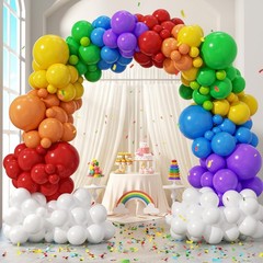 164Pcs Rainbow Balloon Arch Kit with Red Purple Yellow Blue Orange White Lime