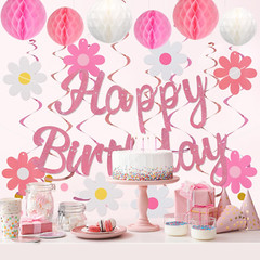 Birthday Decorations, NO DIY, Pre-Strung Happy Birthday Banner with Honeycomb Ba