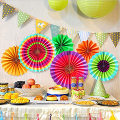 12PCS Multi-Color Hanging Paper Fans, Fiesta Party Decorations, Photo Props for