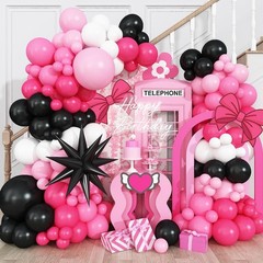 Pink and Black Balloon Arch Kit, 115Pcs Pastel Hot Pink Black White with Expl…