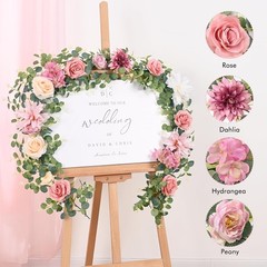 Flower Garland Decorations, 6.07Ft Pink Floral Rose Garland, Artificial