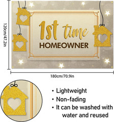 1St Time Homeowner Backdrop Banner Decor Gold Glitter – Housewarming Party Theme