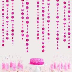 Hot Pink Party Decorations Circle Dots Garland Metallic Rose