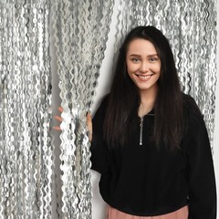 4 Pack 3.3×6.6ft Silver Foil Fringe Backdrop – Wavy Metallic Tinsel Foil Curt…