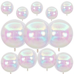 12Pcs Iridescent Round Foil Balloons, 22″ 15″ 10″ 4D Clear Ball Balloon, Holo…