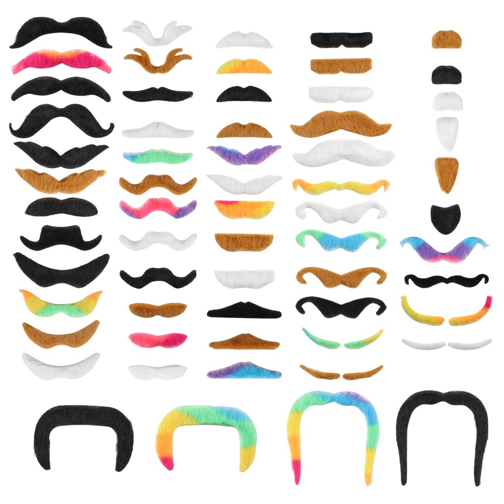 62PCS Fake Mustache, 18 Designs Self-Adhesive Fake Mustaches, Novelty Hairy F…