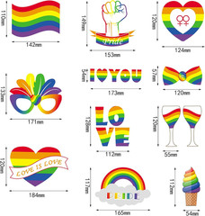26 Pcs Pride Rainbow Photo Booth Props, Gay Pride Day Love Is Love Selfie Photob