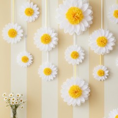 Daisy Tissue Paper Pom Poms Party Decorations Colorful Hanging Decor 24 PCS