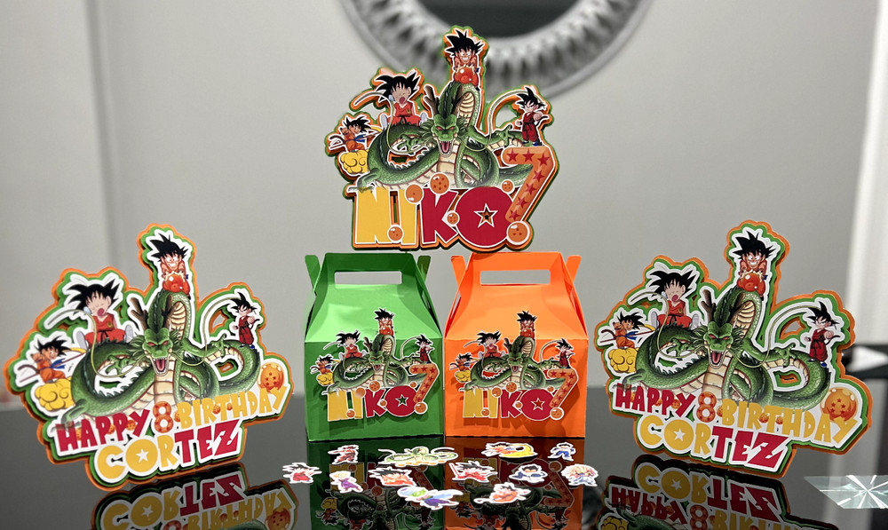 DRAGON BALL Z PERSONALIZED PARTY DECORATION, FAVOR BOXES, TABLE CENTERPIECE, ETC